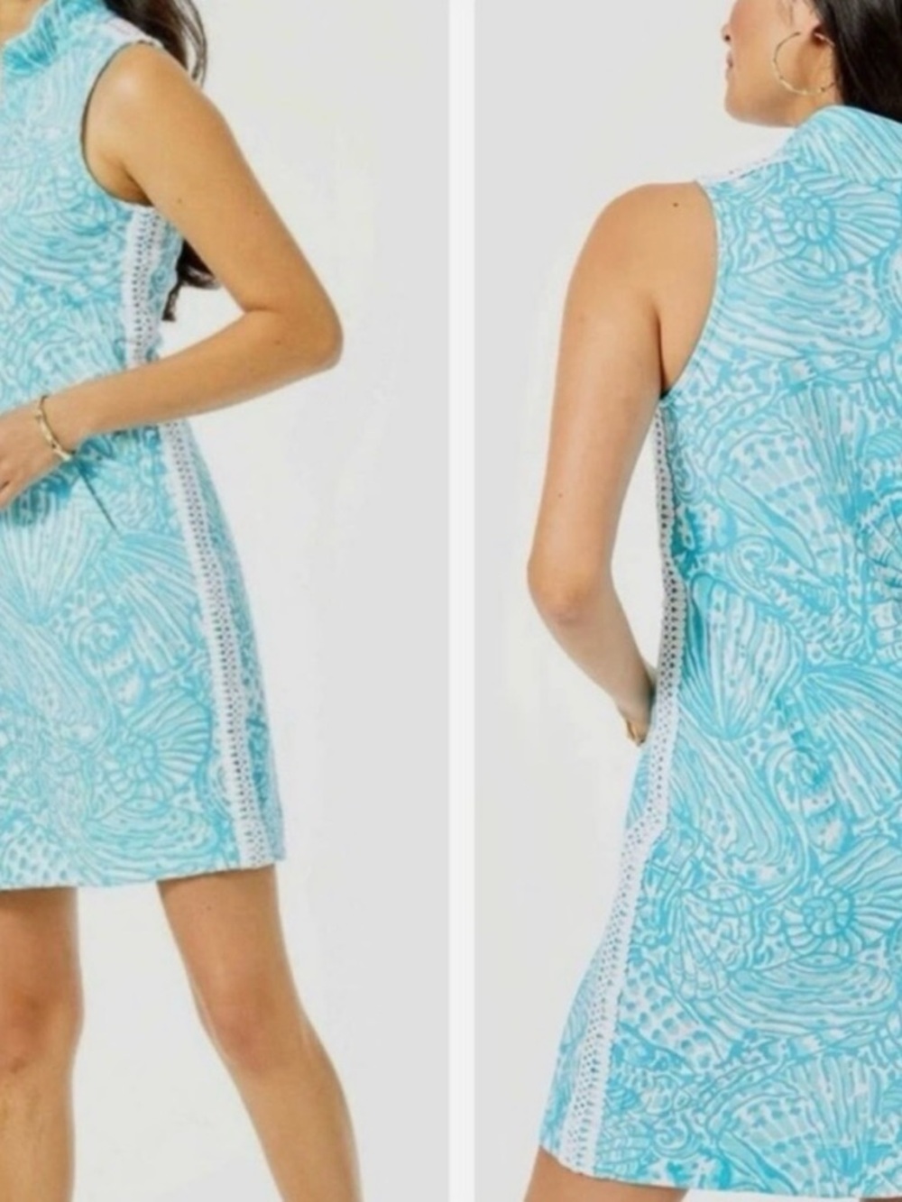 Lilly Pulitzer Sleeveless Seafoam Blue & White Printed Shift Dress - Picture 4 of 7